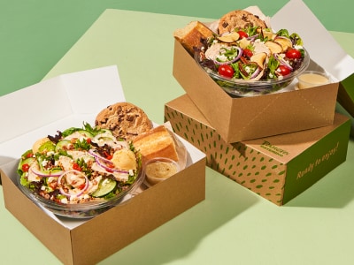 An assortment of our most popular salads, individually boxed with a piece of French Baguette and a deliciously crafted cookie.